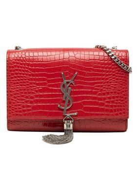 Saint Laurent YSL Logo Monogram Kate Tassel Croco Shoulder